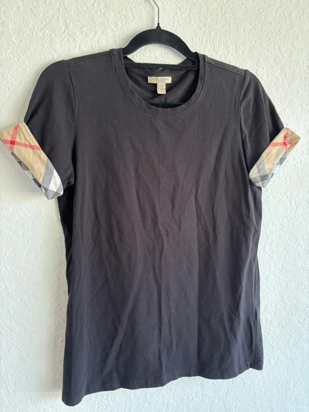 Burberry Black Logo T-Shirt Women’s SZ L Designer Luxury Cotton Tee Crew Neck - Picture 3 of 13